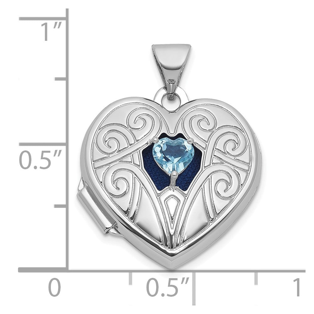 Sterling Silver Rhodium-plated Blue Topaz December Birthstone 18mm Heart Locket