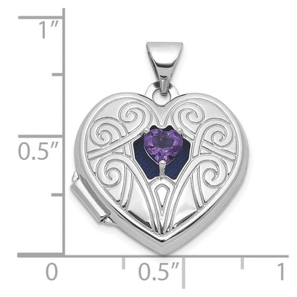 Sterling Silver Rhodium-plated Amethyst February Birthstone 18mm Heart Locket
