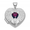 Sterling Silver Rhodium-plated Lab Created Ruby July Birthstone 18mm Heart Locket