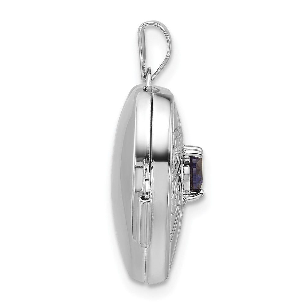Sterling Silver Rhodium-plated Lab Created Sapphire September Birthstone 18mm Heart Locket