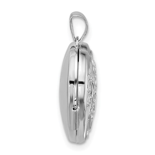 Sterling Silver Rhodium-plated Open Cross with Blue Fabric Interior 18mm Heart Locket
