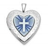 Sterling Silver Rhodium-plated Polished Front/Brushed Back Blue Cross Resin Cameo 20mm Heart Locket