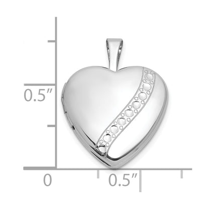 Sterling Silver Rhodium-plated Polished Front/Brushed Back with Curved Dot Design 16mm Heart Locket