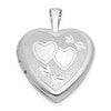 Sterling Silver Rhodium-plated Polished Front/Brushed Back Diamond-cut Twin Hearts 16mm Heart Locket