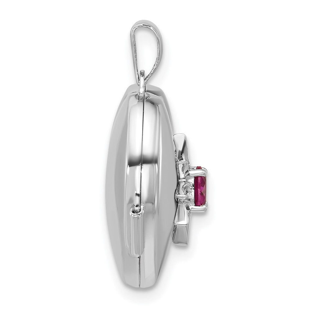 Sterling Silver Rhodium-plated Lab Created Ruby 18mm Starburst Heart Locket