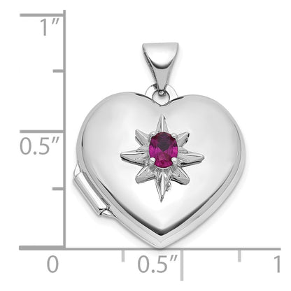 Sterling Silver Rhodium-plated Lab Created Ruby 18mm Starburst Heart Locket