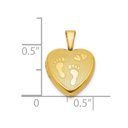 Sterling Silver Gold-plated Polished Front/Brushed Back Foot Prints with Hearts 12mm Heart Locket