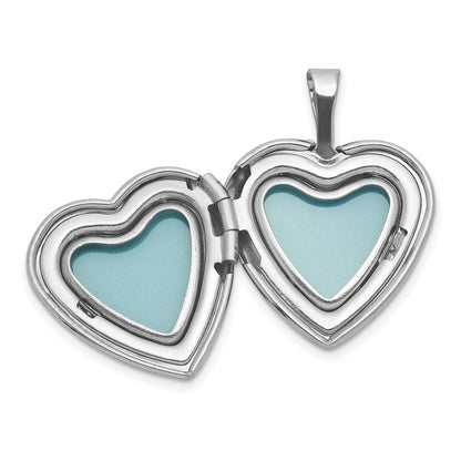 Sterling Silver Rhodium-plated Polished Front/Brushed Back Foot Prints with Star 16mm Heart Locket