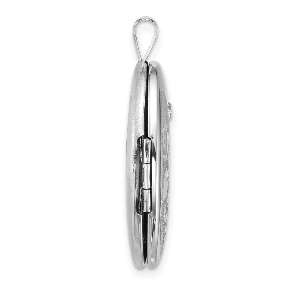 Sterling Silver Rhodium-plated Polished Front/Brushed Back 1/20 carat Diamond Hearts Swirl Design 26mm Oval Locket