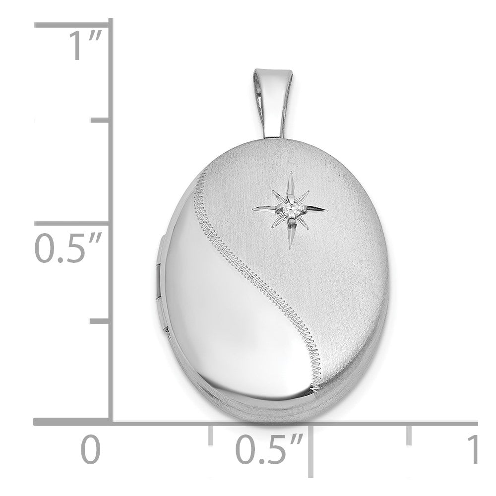 Sterling Silver Rhodium-plated Brushed And Polished 1/20 carat Diamond 16mm Oval Locket