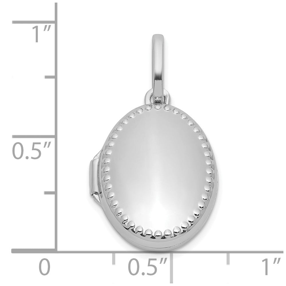 Sterling Silver Rhodium-plated Polished with Beaded Border 17mm Oval Locket