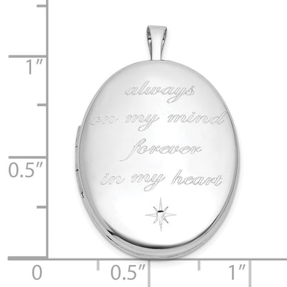 Sterling Silver Rhodium-plated Polished Front/Brushed Back ALWAYS ON MY MIND FOREVER IN MY HEART 26mm Oval Locket