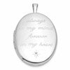 Sterling Silver Rhodium-plated Polished Front/Brushed Back ALWAYS ON MY MIND FOREVER IN MY HEART 26mm Oval Locket