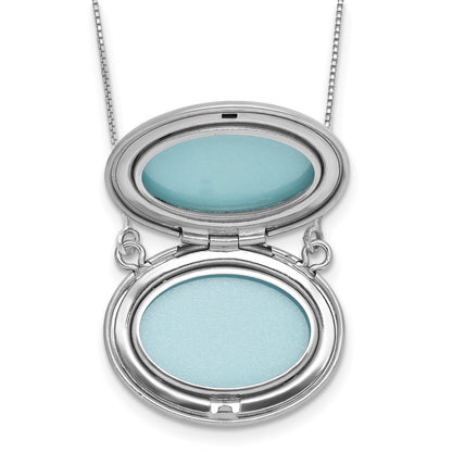 Sterling Silver Rhodium-plated Polished Front/Brushed Back 1/20 ct. Diamond Floral 18.75 inch with 2 inch ext. 20mm Oval Locket Necklace
