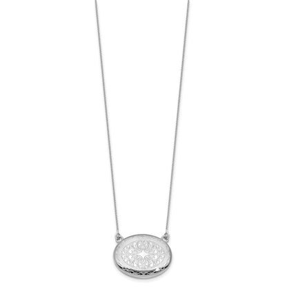 Sterling Silver Rhodium-plated Polished Front/Brushed Back 18.75 inch with 2 inch extension 20mm Oval Filigree Locket Necklace