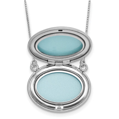 Sterling Silver Rhodium-plated Polished Front/Brushed Back 18.75 inch with 2 inch extension 20mm Oval Filigree Locket Necklace
