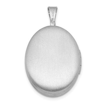 Sterling Silver Rhodium-plated Brushed  1/20 carat Diamond Engraved Cross 16mm Oval Locket