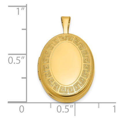 Sterling Silver Gold-plated Polished Front/Brushed Back Greek Key 19mm Oval Locket