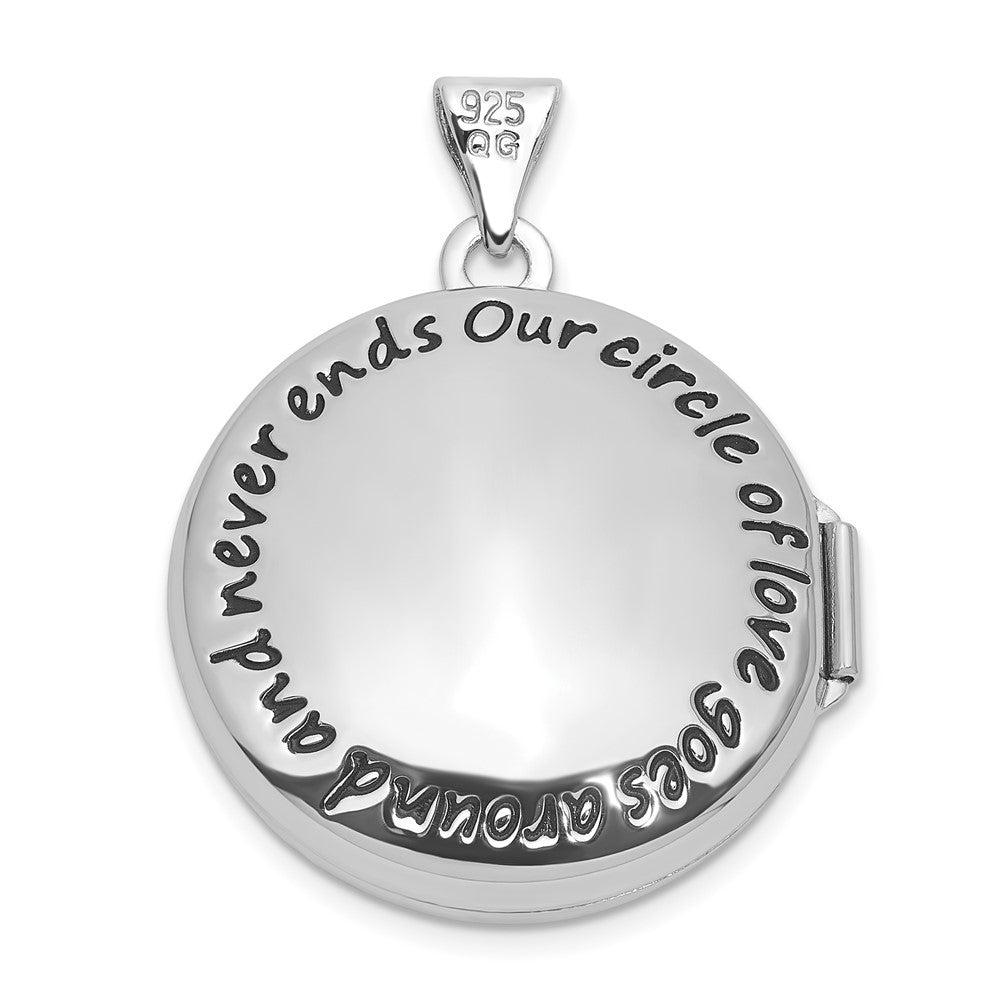 Sterling Silver Rhodium-plated OUR CIRCLE OF LOVE GOES AROUND AND NEVER ENDS Reversible 20mm Round Locket