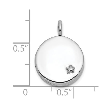 Sterling Silver Rhodium-plated Polished Star On 10mm Round Locket