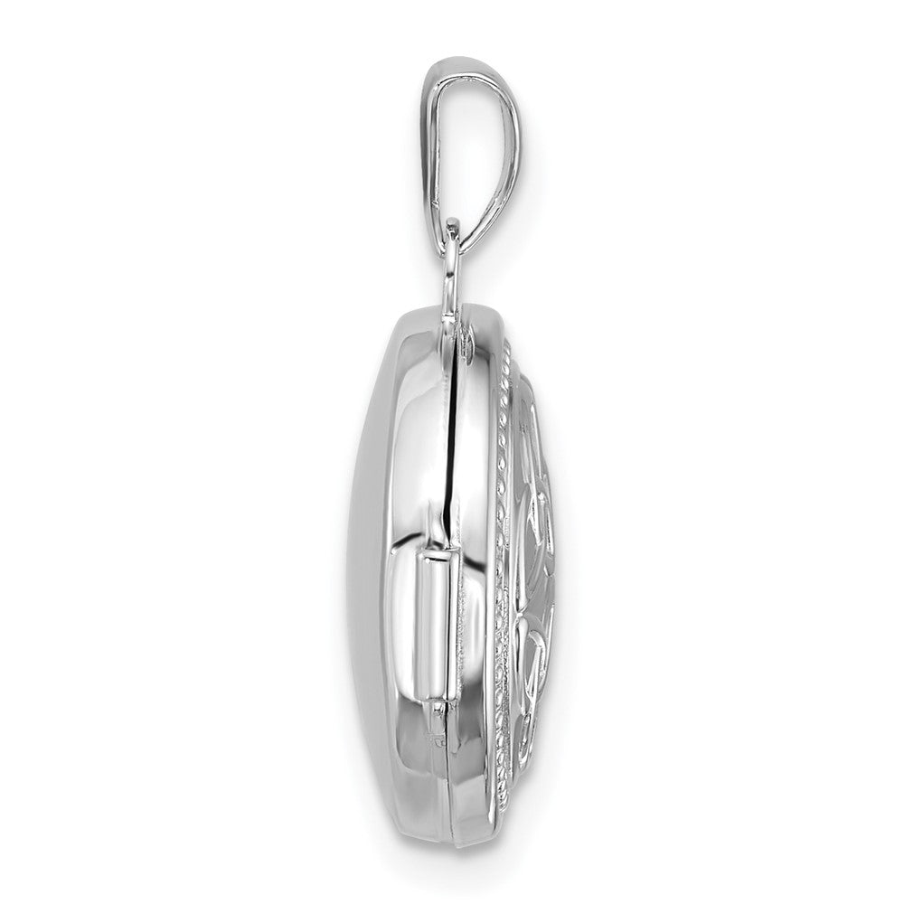 Sterling Silver Rhodium-plated Polished 16mm Celtic Knot Design Round Locket