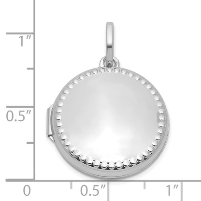 Sterling Silver Rhodium-plated Polished with Beaded Border 20mm Round Locket