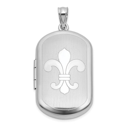 Sterling Silver Rhodium-plated Polished Front/Brushed Back Fleur De Lis 20mm Rectangle Locket