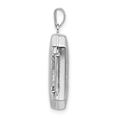 Sterling Silver Rhodium-plated Half Point Diamond Flower And Star 20mm Rectangle Locket