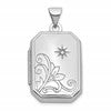Sterling Silver Rhodium-plated Half Point Diamond Flower And Star 20mm Rectangle Locket