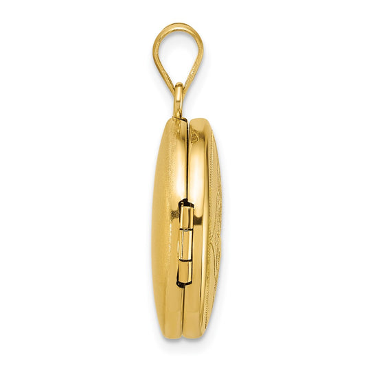 Sterling Silver Gold-plated Polished Front/Brushed Back Fancy Lace Design 20mm Round Locket