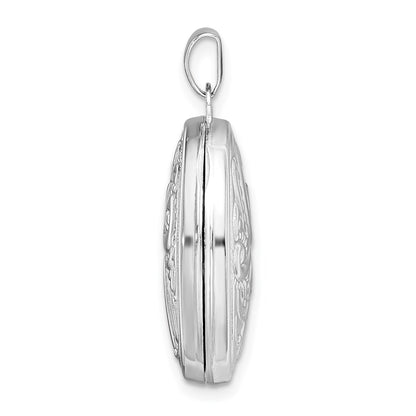 Sterling Silver Rhodium-plated Polished Scroll Design Reversible Same on Back 21mm Oval Locket