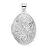 Sterling Silver Rhodium-plated Polished Scroll Design Reversible Same on Back 21mm Oval Locket