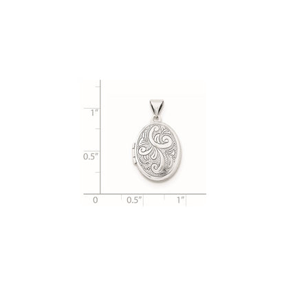 Sterling Silver Rhodium-plated Scroll Design Oval Locket