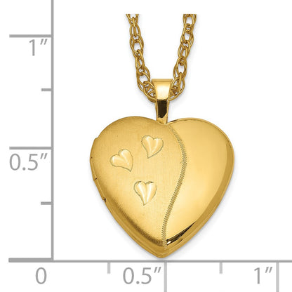 1/20 14K Gold Filled 16mm Satin and Polished Heart Locket Necklace