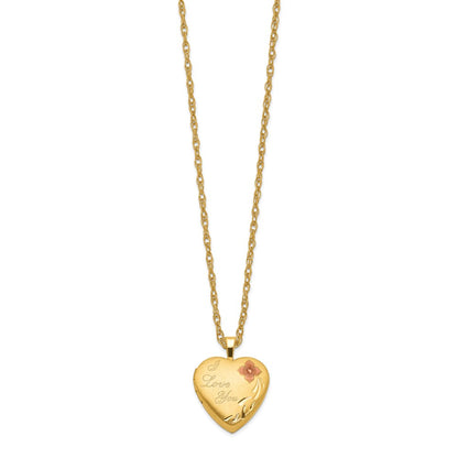 1/20 14K Gold Filled 16mm Enamel Flower I Love You Heart Locket Necklace