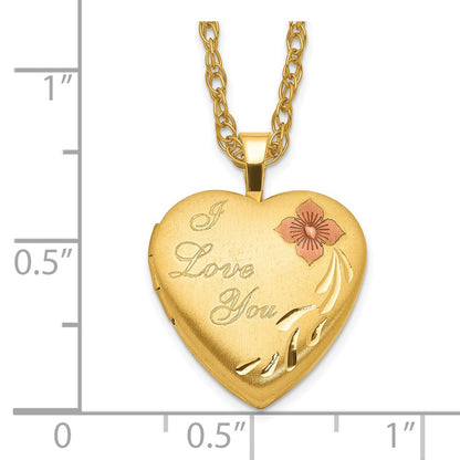 1/20 14K Gold Filled 16mm Enamel Flower I Love You Heart Locket Necklace