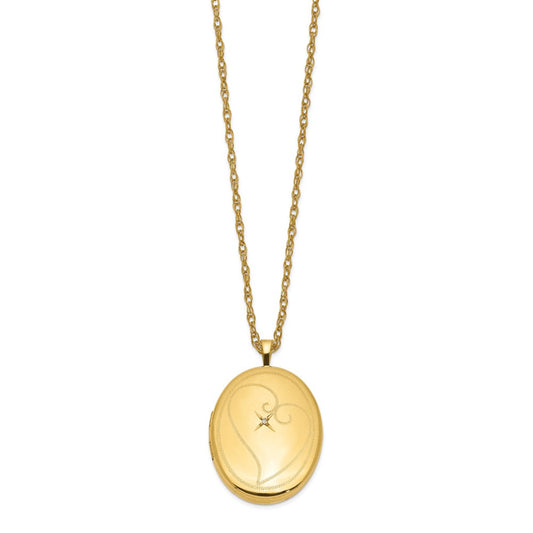 1/20 14K Gold Filled 26mm Diamond in Heart Oval Locket Necklace