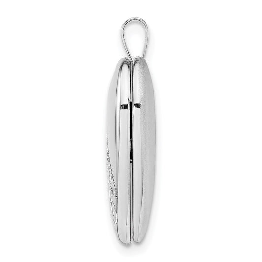 Sterling Silver Rhodium-plated 20mm Swirl & Polished Heart Locket