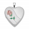 Sterling Silver Rhod-plated 20mm Satin, Enamel, D/C Floral Heart Locket