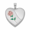 Sterling Silver Rhodium-plated 24mm Satin Enameled & D/C Rose Locket