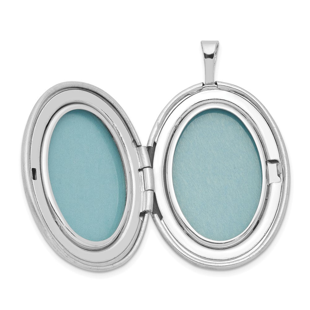 Sterling Silver Rhod-plated Satin Enamel & D/C Floral & Heart Oval Locket