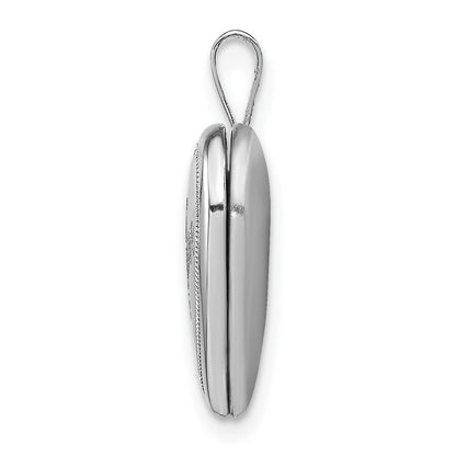 Sterling Silver Rhodium-plated 16mm Enameled & D/C Love Heart Locket
