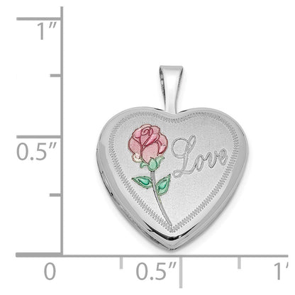 Sterling Silver Rhodium-plated 16mm Enameled & D/C Love Heart Locket