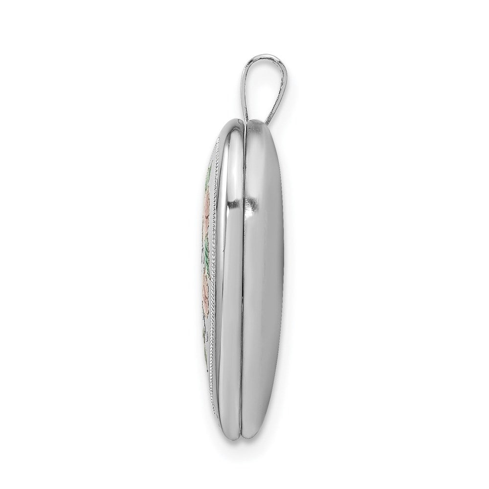 Sterling Silver Rhodium-plated 20mm D/C & Enameled Love Heart Locket