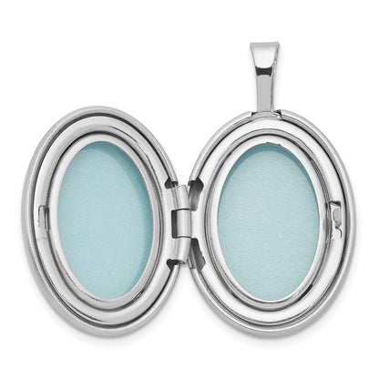 Sterling Silver Rhodium-plated 19mm Diamond Polished/Satin Star Oval Locket