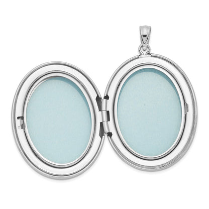 Sterling Silver Rhodium-plated Satin & Enameled Floral 34mm Oval Locket