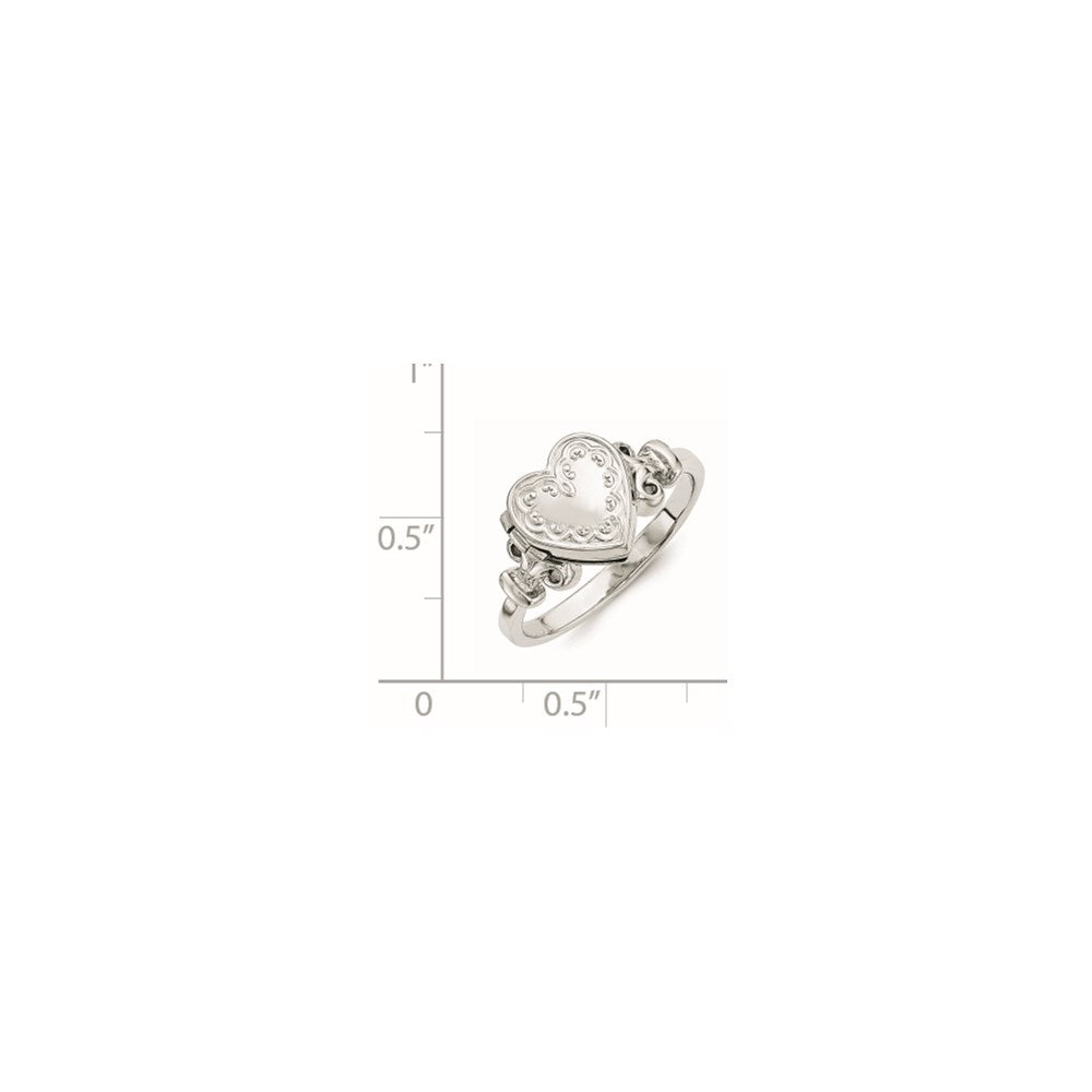 Sterling Silver Rhodium-plated 10mm Heart Locket Ring