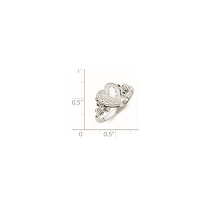 Sterling Silver Rhodium-plated 10mm Heart Locket Ring