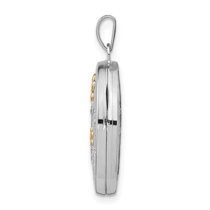 Sterling Silver Rhod-plated & Gold-plated Floral Granddaughter Oval Locket