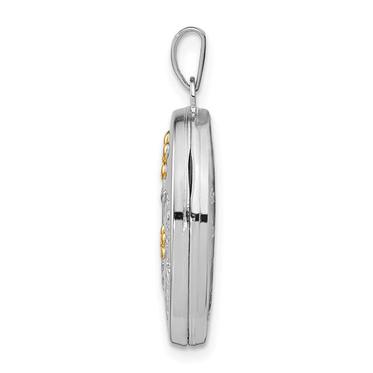 Sterling Silver Rhod-plated & Gold-plated Floral Granddaughter Oval Locket